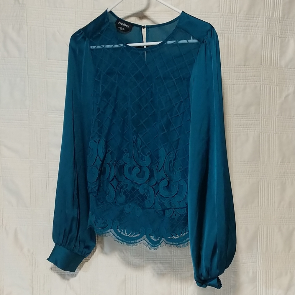 Bebe Long sleeve cami Teal mesh top size M